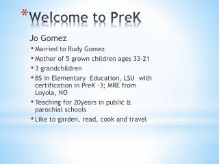 Welcome to PreK