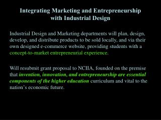 Integrating Marketing and Entrepreneurship with Industrial Design