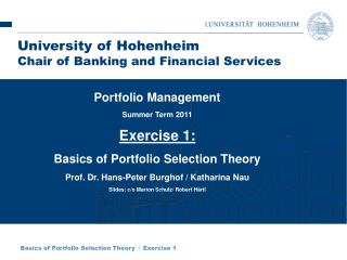 Basics of Portfolio Selection Theory  Exercise 1