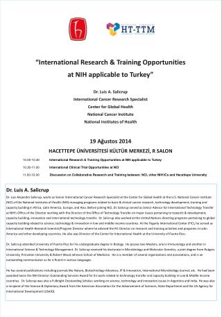 “International Research & Training Opportunities at NIH applicable to Turkey”