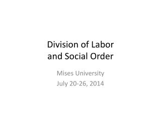 Division of Labor and Social Order