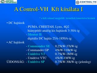 A Control-VH Kft kínálata I