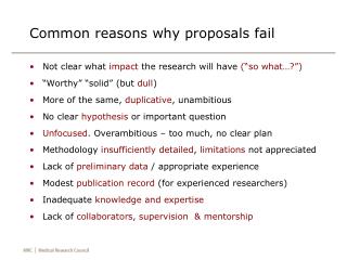 Common reasons why proposals fail