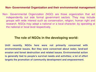 Non- Governmental Organization and their environmental management