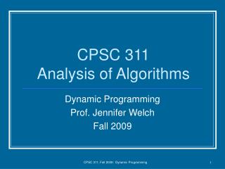 CPSC 311 Analysis of Algorithms