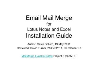 Email Mail Merge for Lotus Notes and Excel Installation Guide