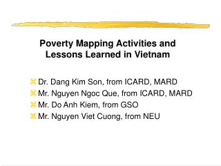 Poverty Mapping Activities and Lessons Learned in Vietnam