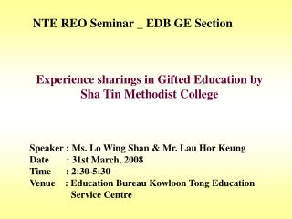 NTE REO Seminar _ EDB GE Section
