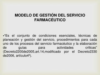 MODELO DE GESTIÓN DEL SERVICIO FARMACÉUTICO