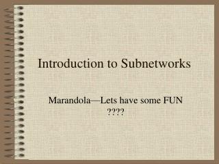 Introduction to Subnetworks