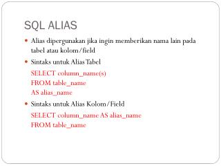 SQL ALIAS