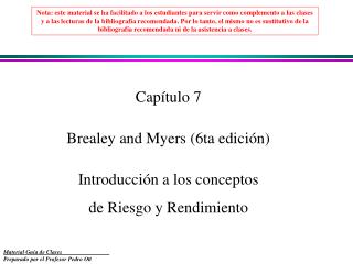 Capítulo 7 Brealey and Myers (6ta edición) Introducción a los conceptos de Riesgo y Rendimiento
