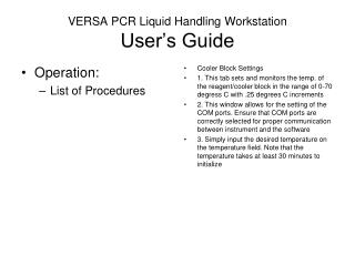 VERSA PCR Liquid Handling Workstation User’s Guide