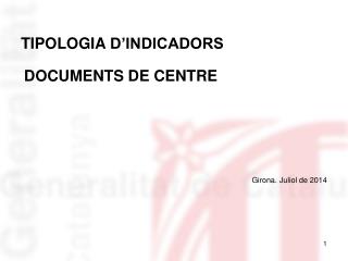 TIPOLOGIA D’INDICADORS DOCUMENTS DE CENTRE Girona. Juliol de 2014