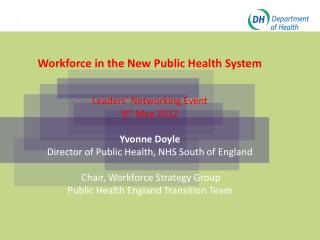 Workforce in the New Public Health System Leaders ’ Networking Event 9 th May 2012 Yvonne Doyle