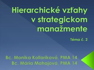 Hierarchické vzťahy v strategickom manažmente Téma č. 2
