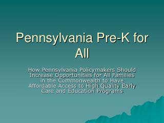 Pennsylvania Pre-K for All