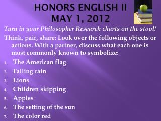 HONORS ENGLISH II MAY 1, 2012