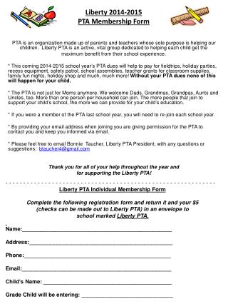 Liberty 2014-2015 PTA Membership Form