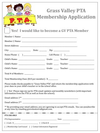 Grass Valley PTA Membership Application