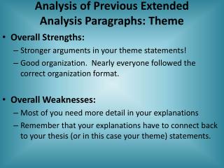 Analysis of Previous Extended Analysis Paragraphs: Theme
