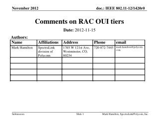 Comments on RAC OUI tiers