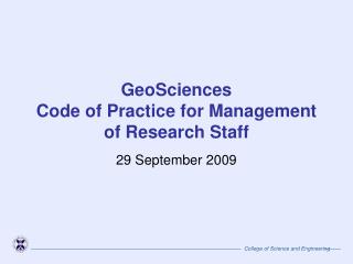 GeoSciences Code of Practice for Management of Research Staff