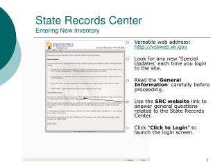 State Records Center Entering New Inventory