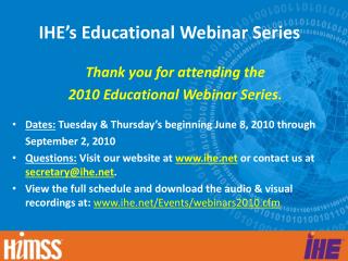 IHE’s Educational Webinar Series