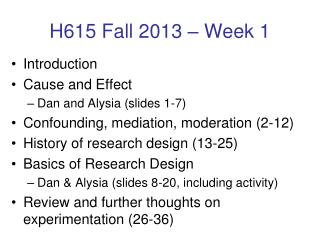 H615 Fall 2013 – Week 1