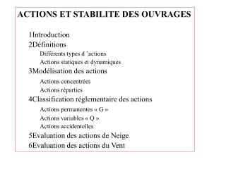 ACTIONS ET STABILITE DES OUVRAGES 1Introduction 2Définitions Différents types d ’actions