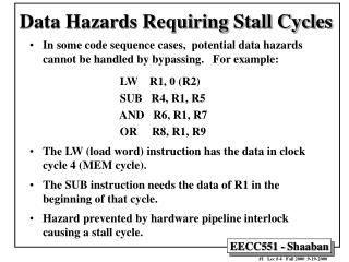 Data Hazards Requiring Stall Cycles