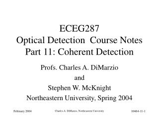 ECEG287 Optical Detection Course Notes Part 11: Coherent Detection