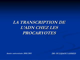LA TRANSCRIPTION DE L’ADN CHEZ LES PROCARYOTES
