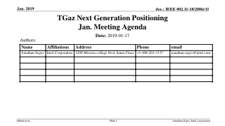 TGaz Next Generation Positioning Jan. Meeting Agenda