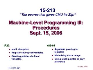 Machine-Level Programming III: Procedures Sept. 15, 2006