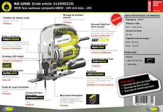 RJS-1050K (Code article: 5133002219) NEW Scie sauteuse compacte 680W - 105 mm bois - LED