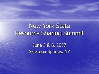 New York State Resource Sharing Summit