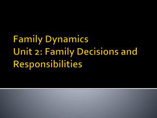 Family Dynamics Unit 2: Family Decisions and Responsibilities