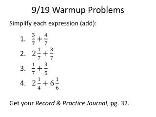 9/19 Warmup Problems