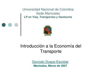 Introducción a la Economía del Transporte