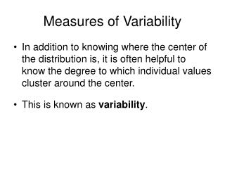 Measures of Variability