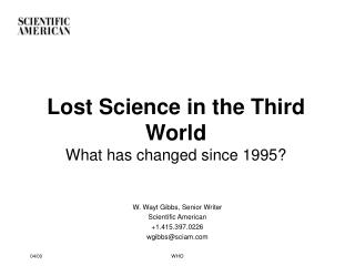 Lost Science in the Third World What has changed since 1995?