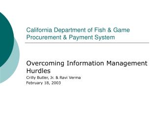 California Department of Fish &amp; Game Procurement &amp; Payment System