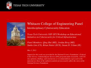 Whitacre College of Engineering Panel Interdisciplinary Cybersecurity Education