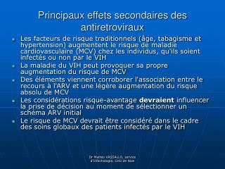 Principaux effets secondaires des antiretroviraux