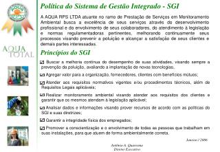 Política do Sistema de Gestão Integrado - SGI