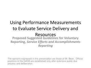 Using Performance Measurements to Evaluate Service Delivery and Resources