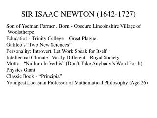 SIR ISAAC NEWTON (1642-1727)