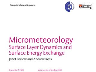 Micrometeorology Surface Layer Dynamics and Surface Energy Exchange